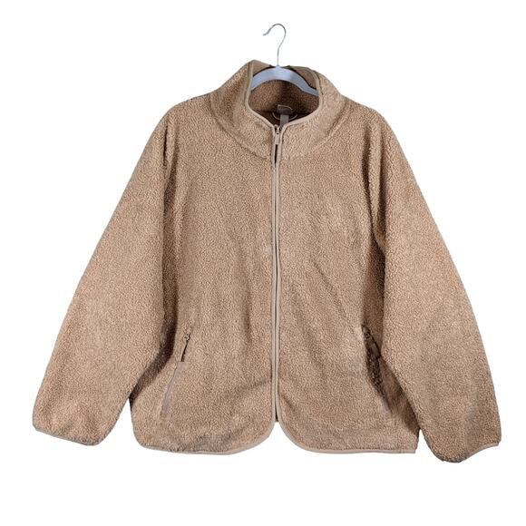 Sherpa Jacket XS Zip Front Beige Camel All in Motion Sweatshirt Relax Fit Layer - Picture 1 of 10